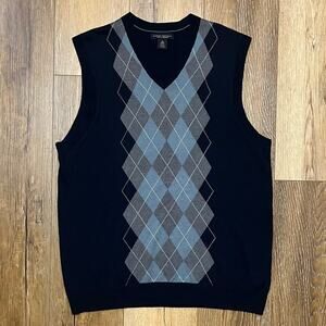 New Banana Republic Sweater Vest Mens M Argyle Diamond Silk Cashmere Navy Golf